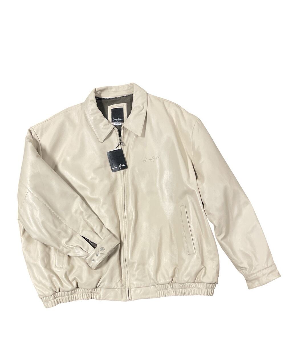 Vtg Sean John Leather Jacket 6XL Bomber Style Cream Pockets Y2K